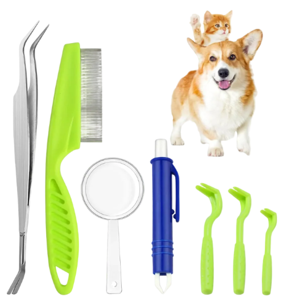 7-Piece Tick Removal Kit – Plastic Tick Removers, Stainless Steel Tweezers & Comb for Dogs & Cats