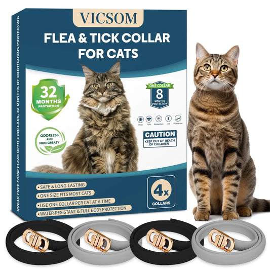 4-Pack Flea & Tick Collar for Cats – 32 Months Protection