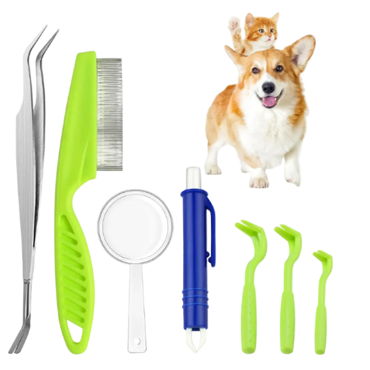 7-Piece Tick Removal Kit – Plastic Tick Removers, Stainless Steel Tweezers & Comb for Dogs & Cats